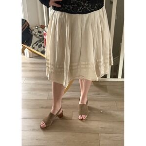 Banana Republic Tan 100% Cotton Pleated Tiered Hem ALine Minimalist Skirt 14 GUC